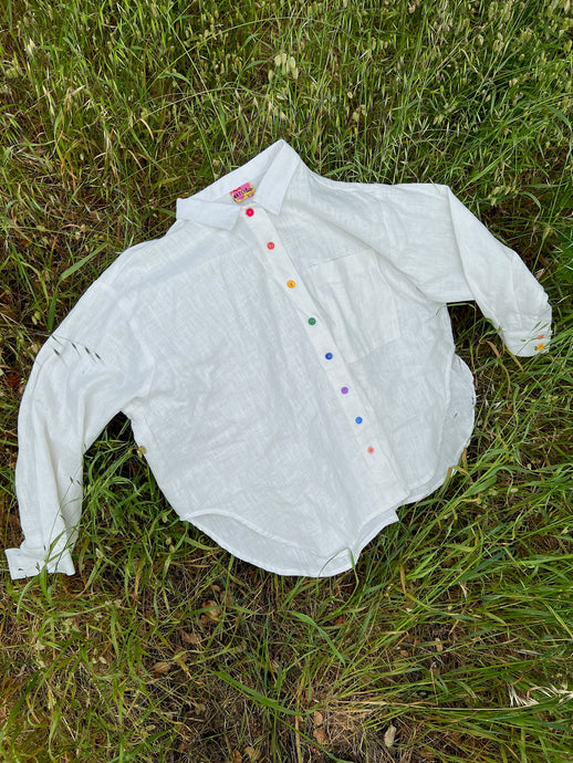 Soft Volume Long Sleeve Top in PRIDE - White Linen (RTS)