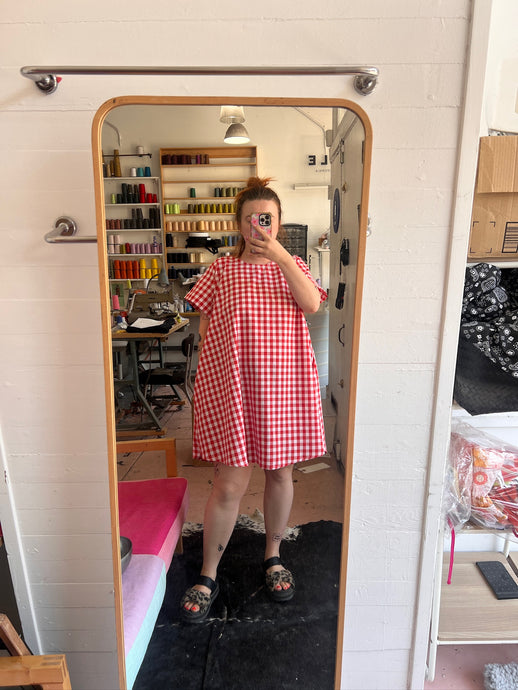 Trapeze Dress in Red Gingham Cotton