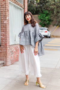 Mid Easy Ruffle Pant in White Linen (RTS)