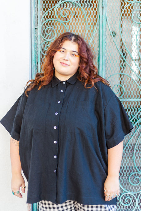 Boxy Collared Tunic in Black Cotton (RTS)