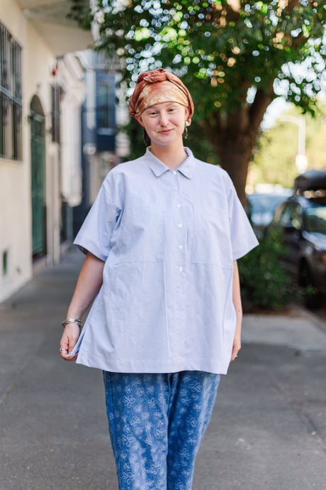 Boxy Collared Tunic in Blue Stripe (RTS)