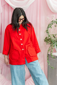 Heart Chore Jacket in Red Twill (RTS)