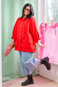 Heart Chore Jacket in Red Twill (RTS)