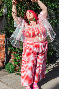 Mid Easy Flare in Red/White Gingham Cotton Linen