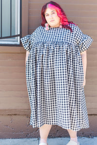 Mushroom Dress in Black/Tan Gingham (RTS)