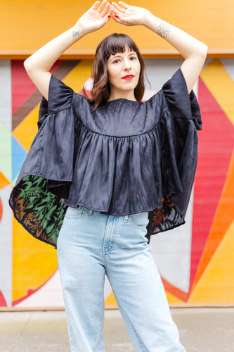 Mushroom Top in Black Shiny Floral (RTS)