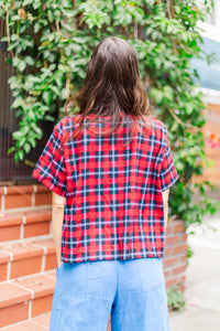 Boxy Collared Top in Red/Blue Plaid Flannel (RTS)