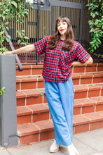 Boxy Collared Top in Red/Blue Plaid Flannel (RTS)