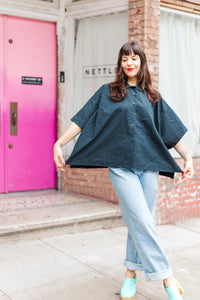 Boxy Collared Top in Blue/Green Plaid (RTS)