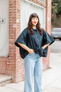 Boxy Collared Top in Blue/Green Plaid (RTS)