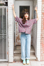 Boxy Collared Top in Red/Gray Plaid Flannel (RTS)