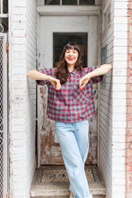 Boxy Collared Top in Red/Gray Plaid Flannel (RTS)