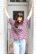 Boxy Collared Top in Red/Gray Plaid Flannel (RTS)