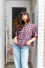 Boxy Collared Top in Red/Gray Plaid Flannel (RTS)