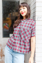 Boxy Collared Top in Red/Gray Plaid Flannel (RTS)