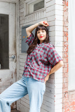 Boxy Collared Top in Red/Gray Plaid Flannel (RTS)