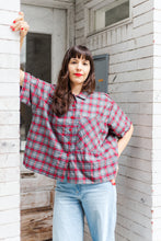 Boxy Collared Top in Red/Gray Plaid Flannel (RTS)