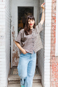 Boxy Collared Top in Brown Plaid Flannel (RTS)