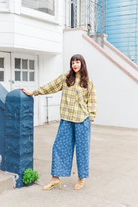 Soft Volume Long Sleeve Top in Yellow Plaid Flannel (RTS)