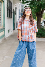 Boxy Collared Top in Rust/Blue Plaid Flannel (RTS)