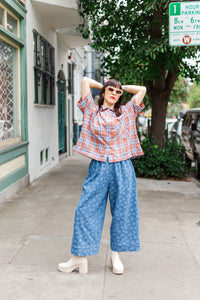 Boxy Collared Top in Rust/Blue Plaid Flannel (RTS)