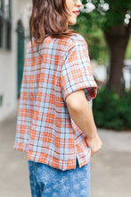 Boxy Collared Top in Rust/Blue Plaid Flannel (RTS)