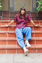 Boxy Collared Top in Red/Blue Plaid Flannel (RTS)