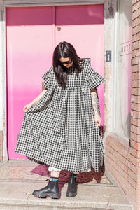 Mushroom Dress in Black/Tan Gingham (RTS)