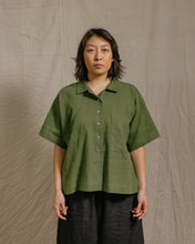 Boxy Collared Top in Olive Linen (RTS)