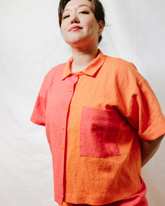 Boxy Collared Top in Poppy + Marigold Linen