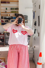 Heart T-Shirt - Pink/Red Gingham Double Heart - Size XL (RTS)