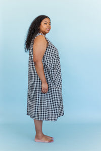 Coop Dress in Black/Tan Gingham Cotton Linen