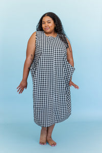 Coop Dress in Black/Tan Gingham Cotton Linen