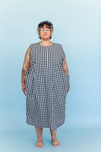 Coop Dress in Black/Tan Gingham Cotton Linen