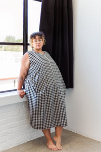 Coop Dress in Black/Tan Gingham Cotton Linen