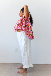 Mid Easy Ruffle Pant in White Linen - Nettle Studios