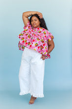 Mid Easy Ruffle Pant in White Linen - Nettle Studios