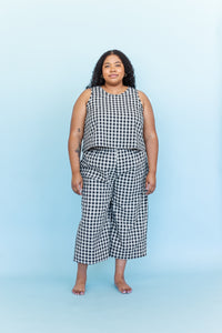 Mid Easy Pant in Black/Tan Gingham Cotton Linen (RTS)