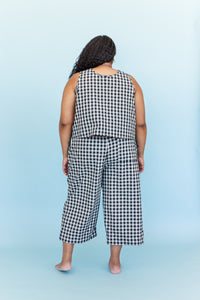 Mid Easy Pant in Black/Tan Gingham Cotton Linen (RTS)