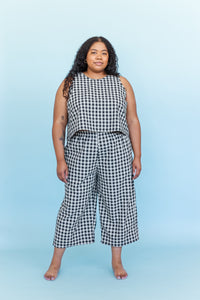 Mid Easy Pant in Black/Tan Gingham Cotton Linen (RTS)