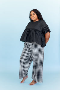 Mid Easy Pant in Black/Tan Gingham Cotton Linen (RTS)