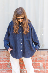 Soft Volume Long Sleeve Top in Denim