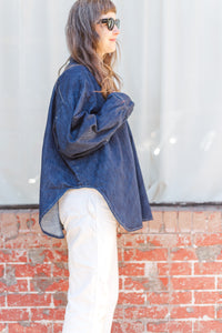 Soft Volume Long Sleeve Top in Denim